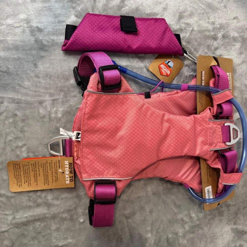 Dog Harness Arcadia Trail Water Bladder Hydration Set Pink Large Bowl New‎